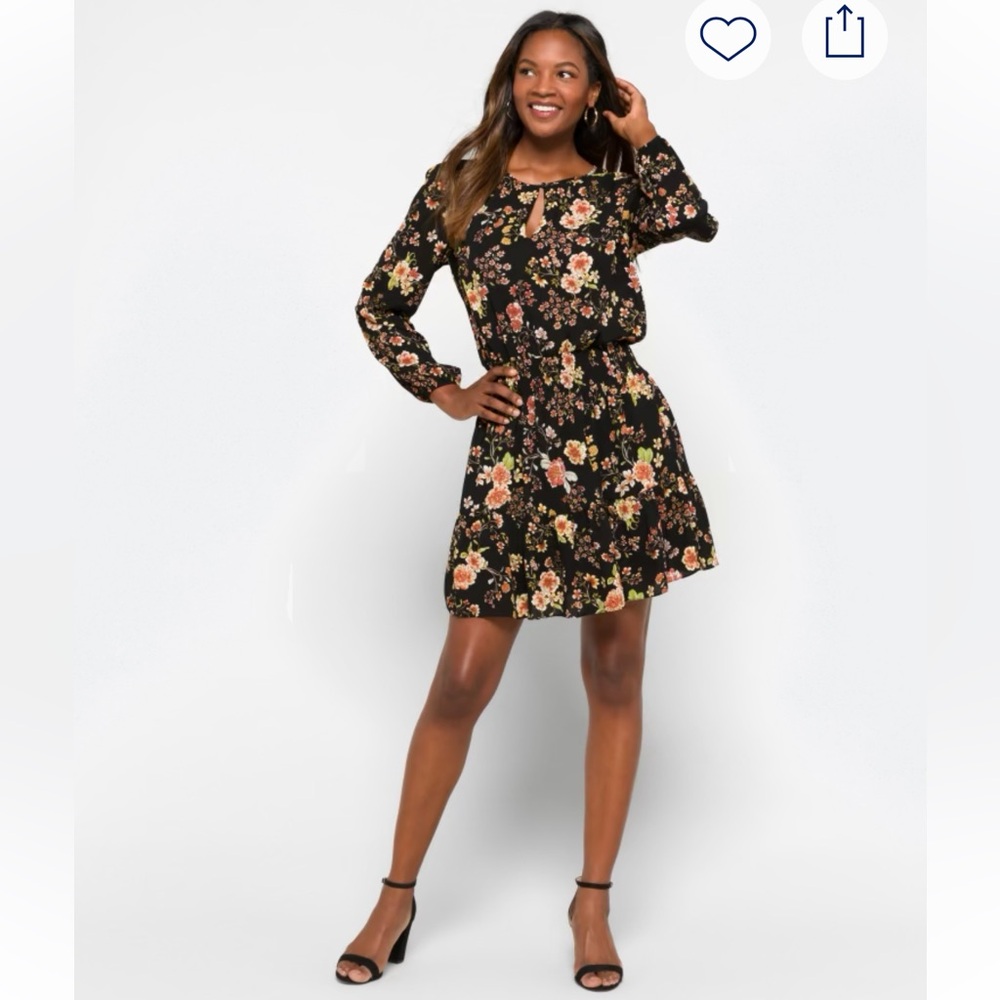 Nine Britton Black Floral Long Sleeve Dress
